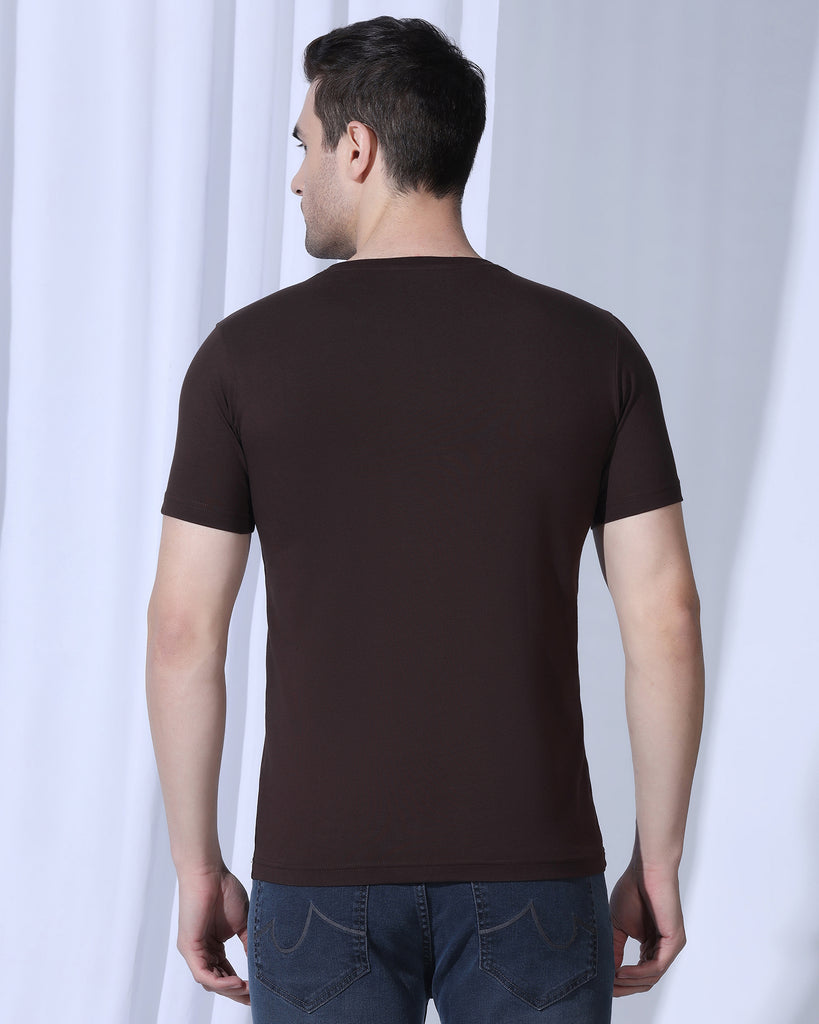 Crew Neck Dark Brown Printed T-Shirt - Zedd