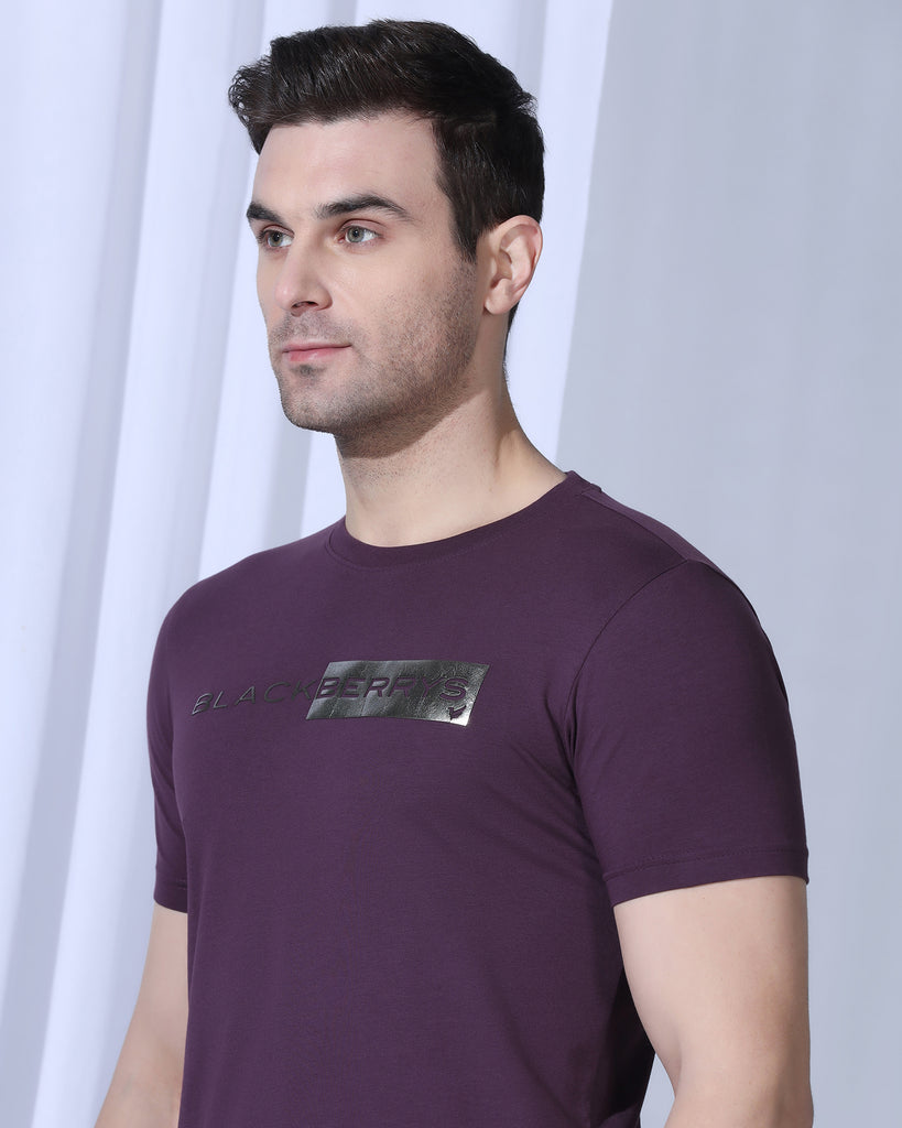 Crew Neck Purple Printed T-Shirt - Zedd