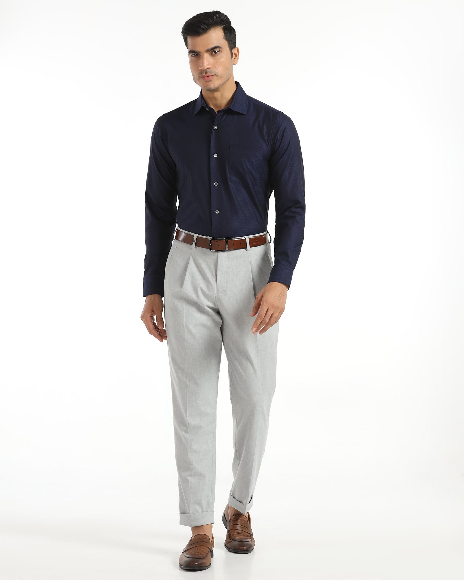 Ease Fit Formal Light Grey Solid Trouser - Malone