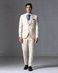 Ecru Three Piece Jacqaurd Suit - Moraco