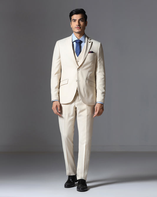 Ecru Three Piece Jacqaurd Suit - Moraco