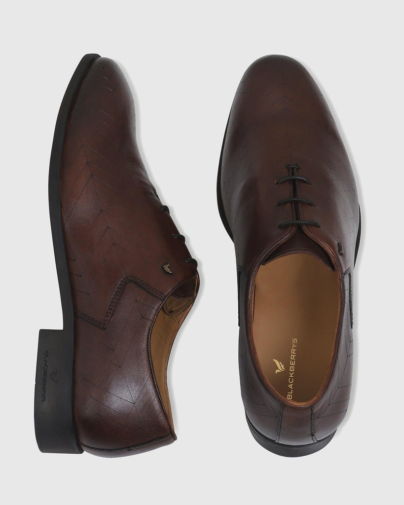 Leather Formal Tan Solid Oxford Shoes - Prob