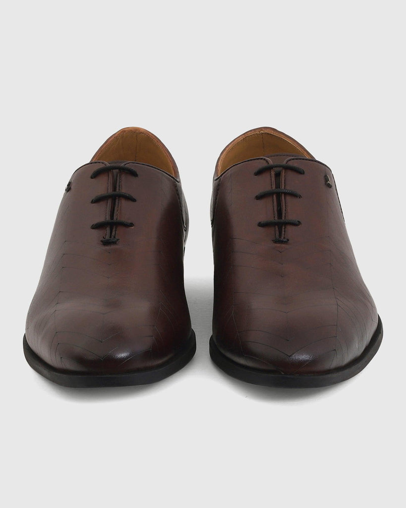Leather Formal Tan Solid Oxford Shoes - Prob