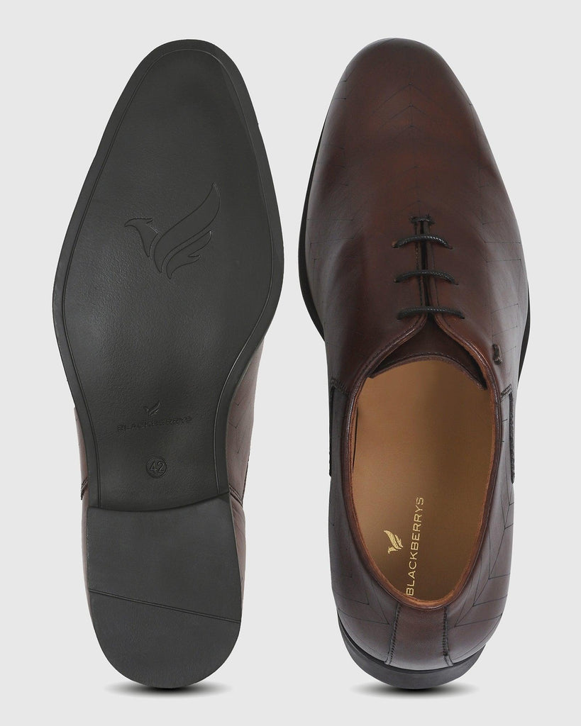 Leather Formal Tan Solid Oxford Shoes - Prob