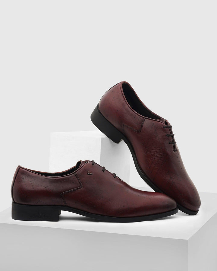 Leather Formal Burgundy Solid Oxford Shoes - Prob