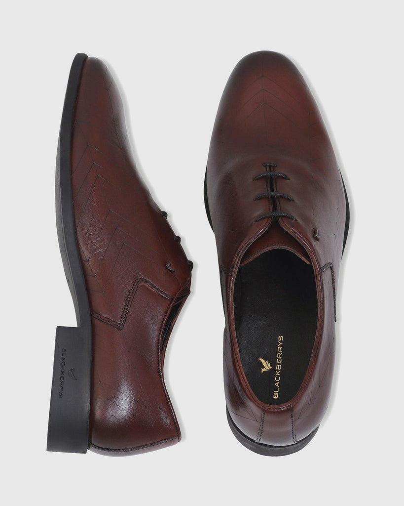 Leather Formal Burgandy Solid Oxford Shoes - Prob