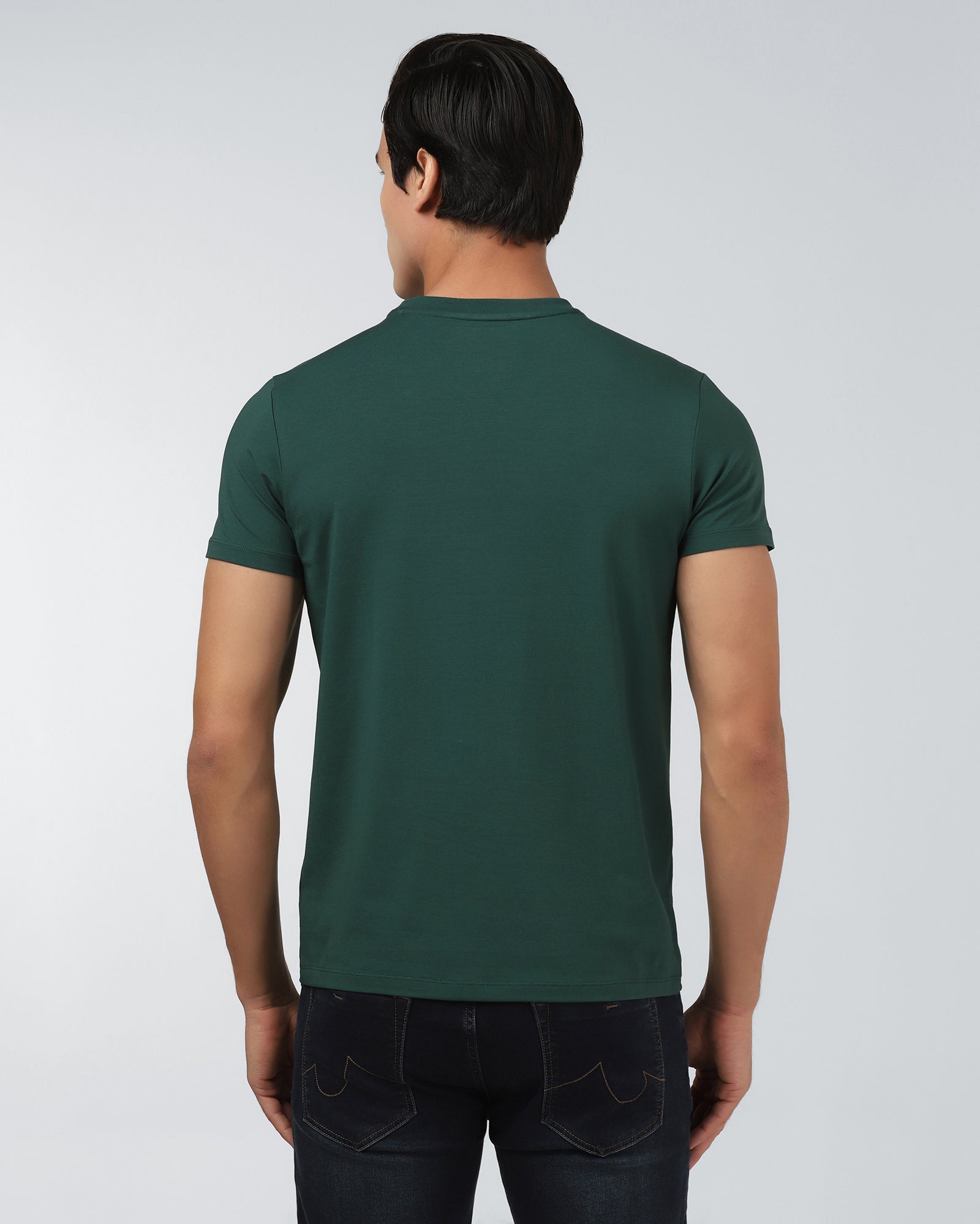 Forest Green Crew Neck Printed T-Shirt - Petunia