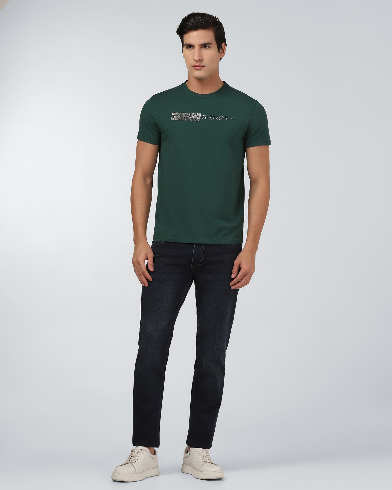 Forest Green Crew Neck Printed T-Shirt - Petunia