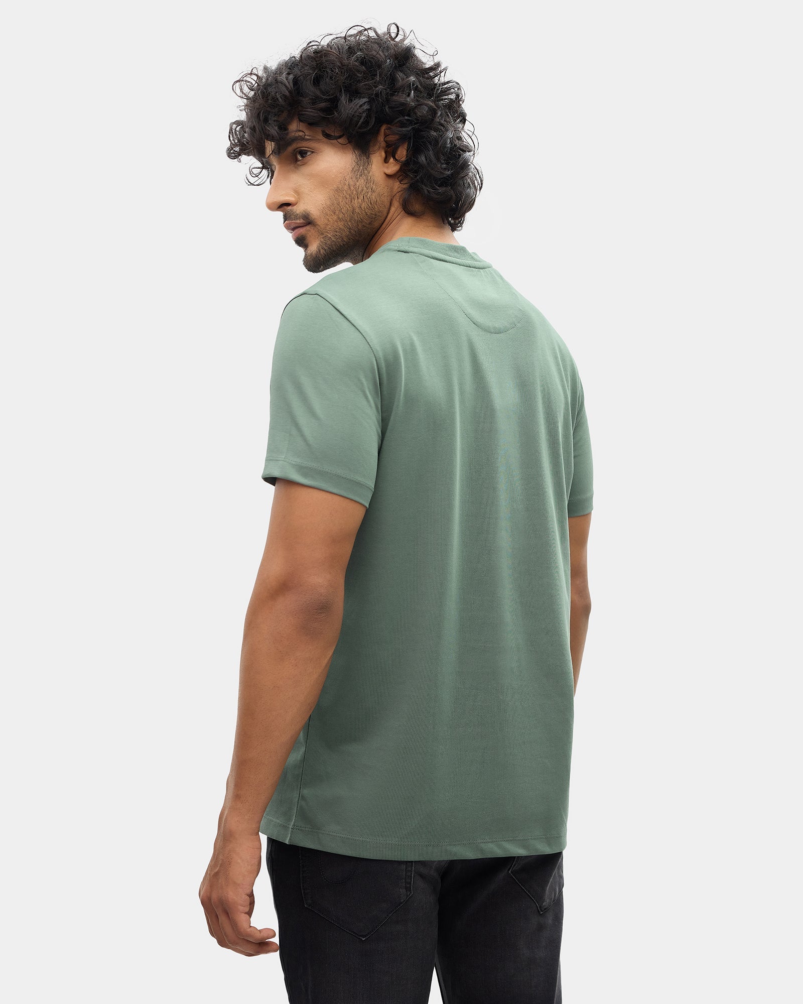 Forest Green Crew Neck Printed T-Shirt - Kamigata