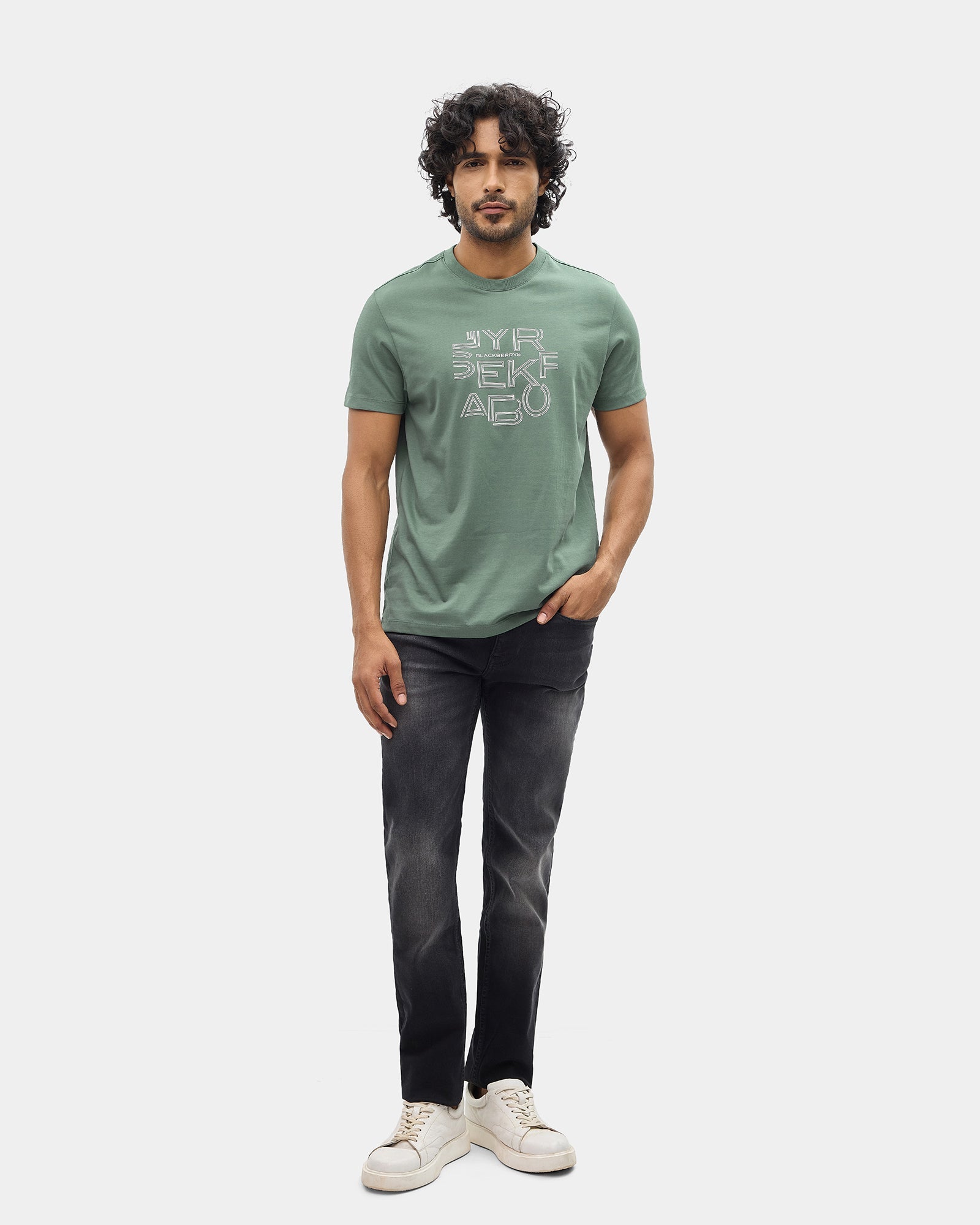 Forest Green Crew Neck Printed T-Shirt - Kamigata