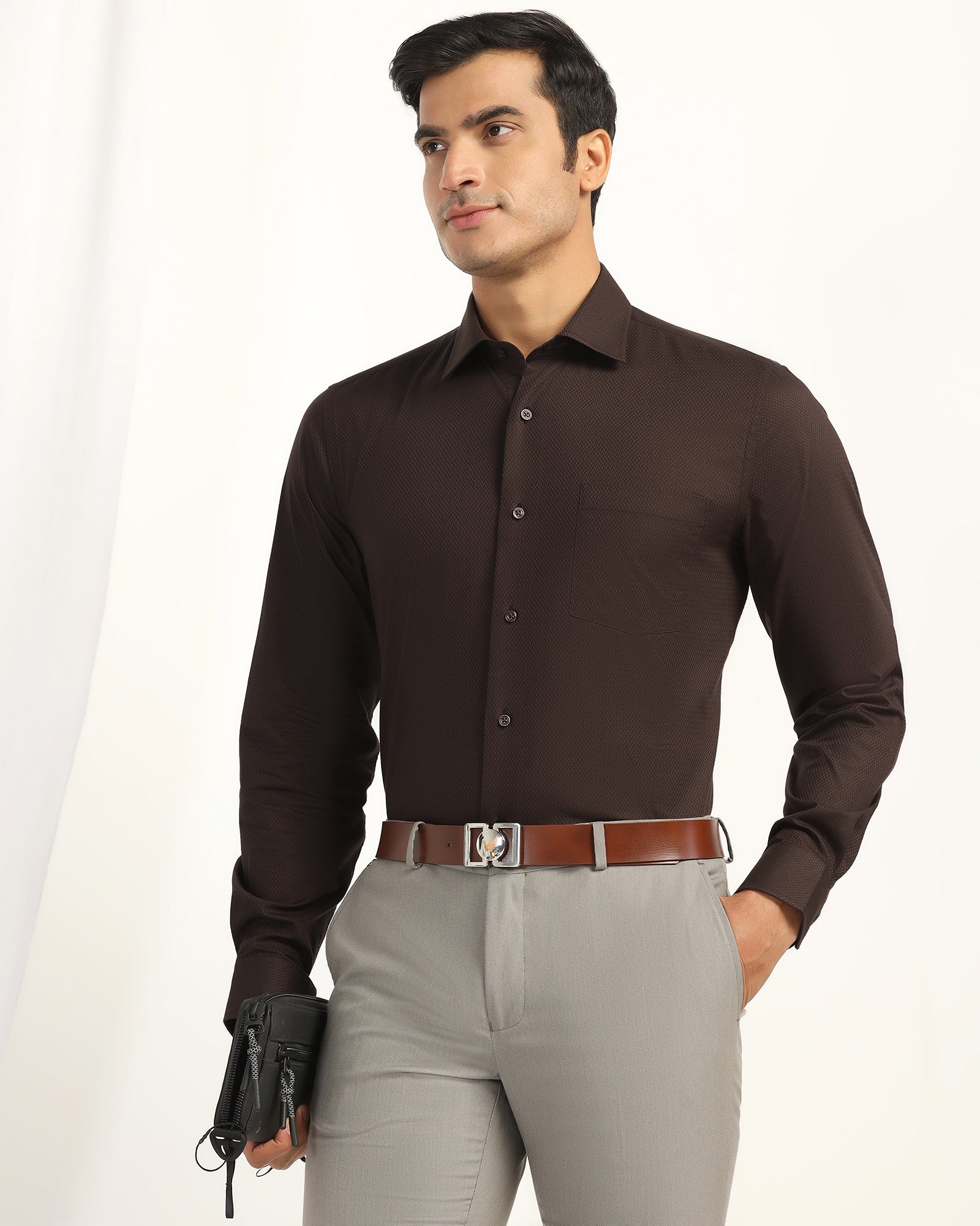 Formal Brown Textured Shirt - Dario