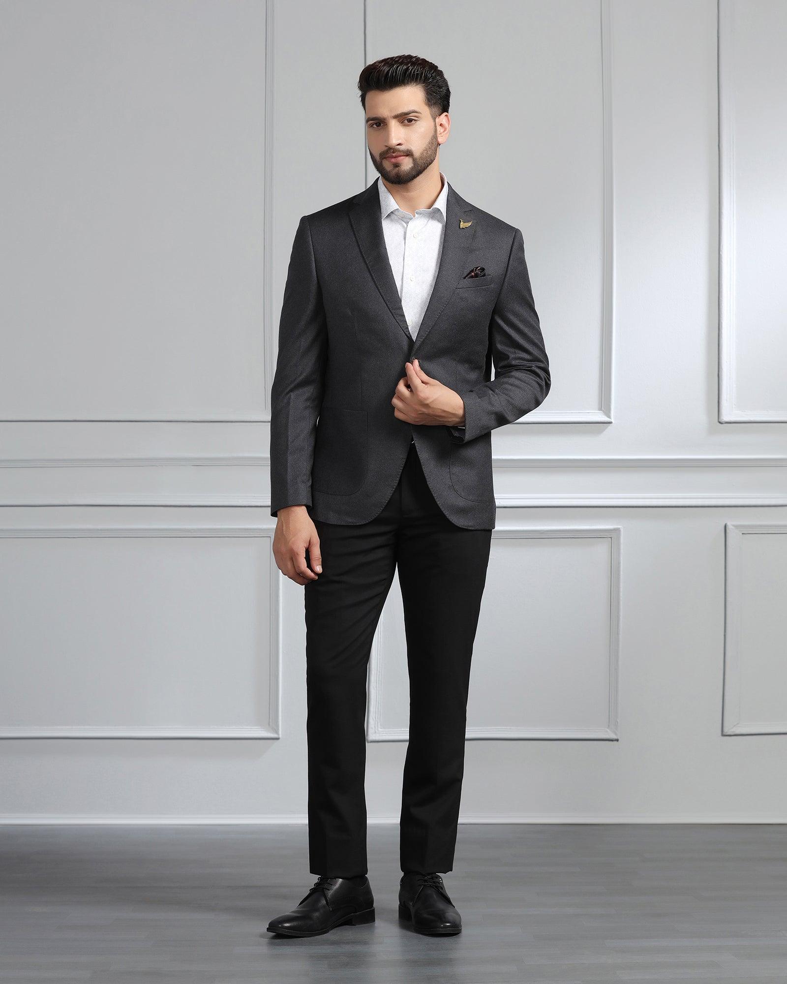 Luxe Formal Grey Solid Blazer Rafa - Main Image