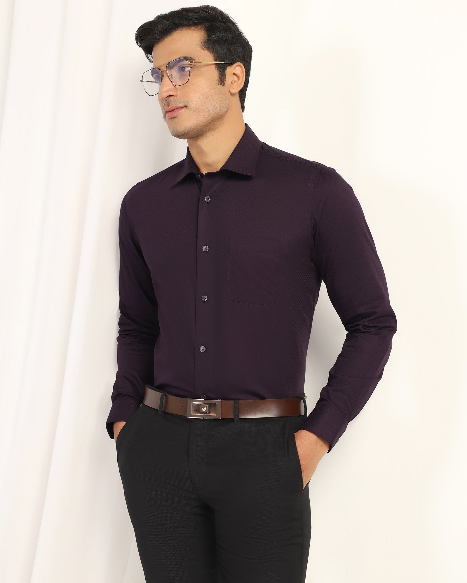 Formal Purple Textured Shirt - Shark