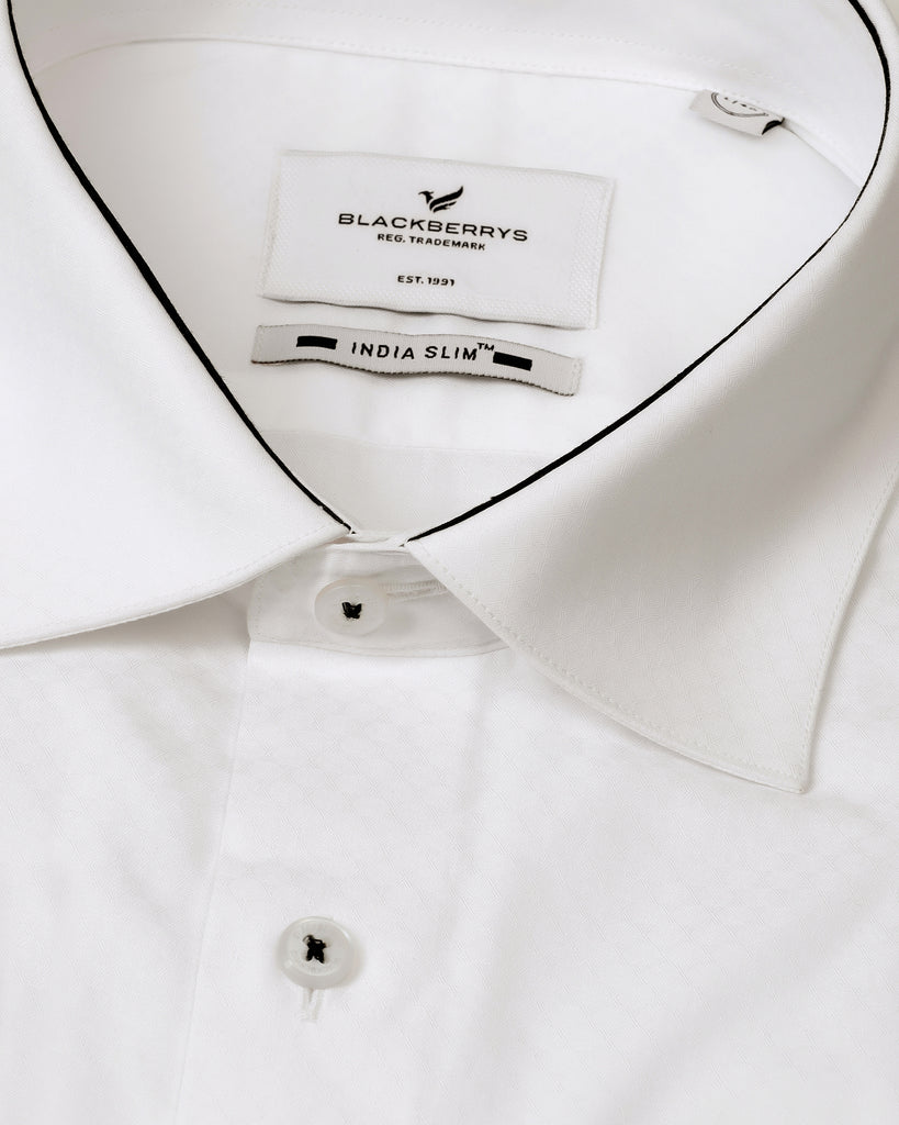 Formal Super White Textured Shirt - Clock