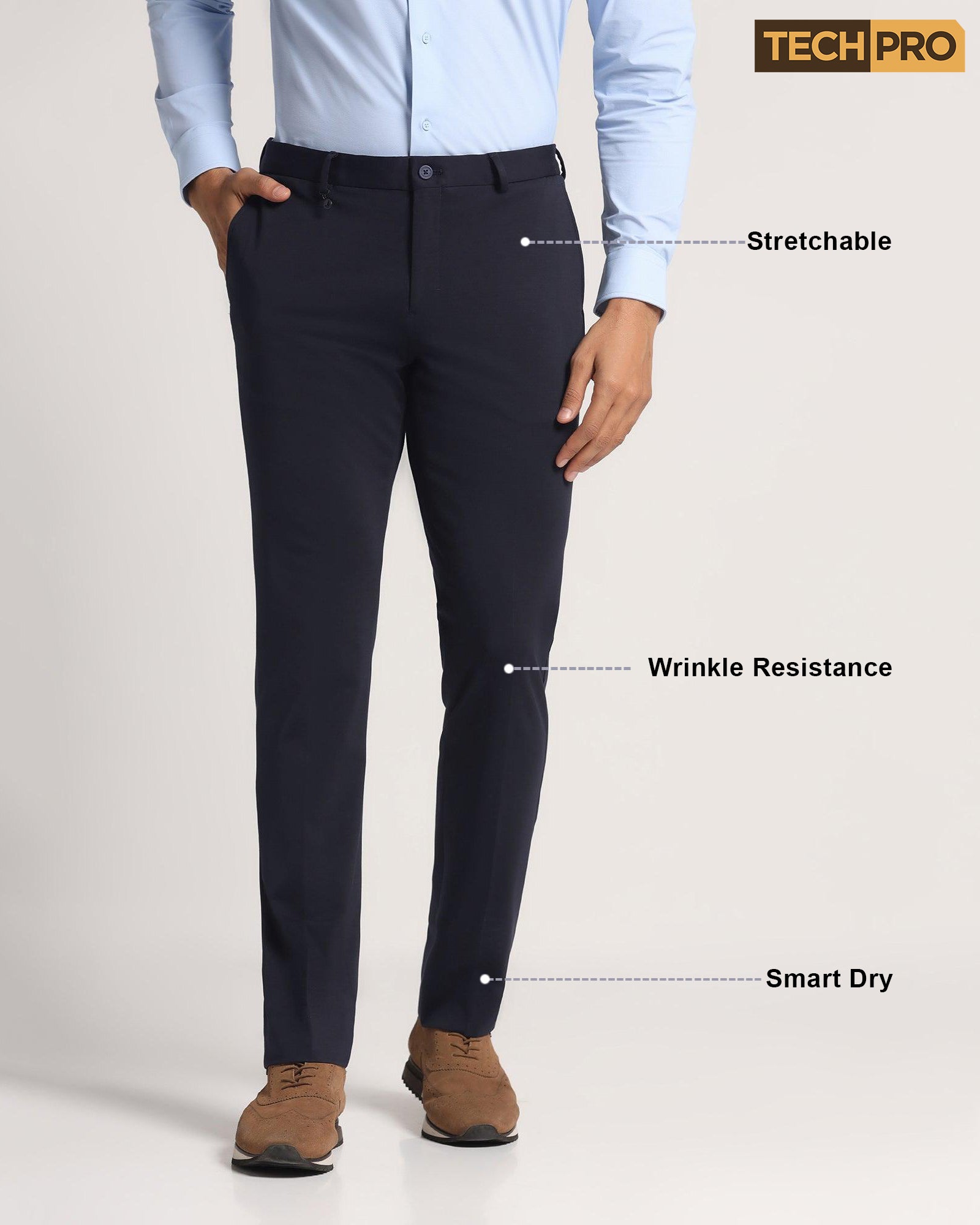 TechPro Slim Fit B-91 Formal Navy Solid Trouser - Explorer