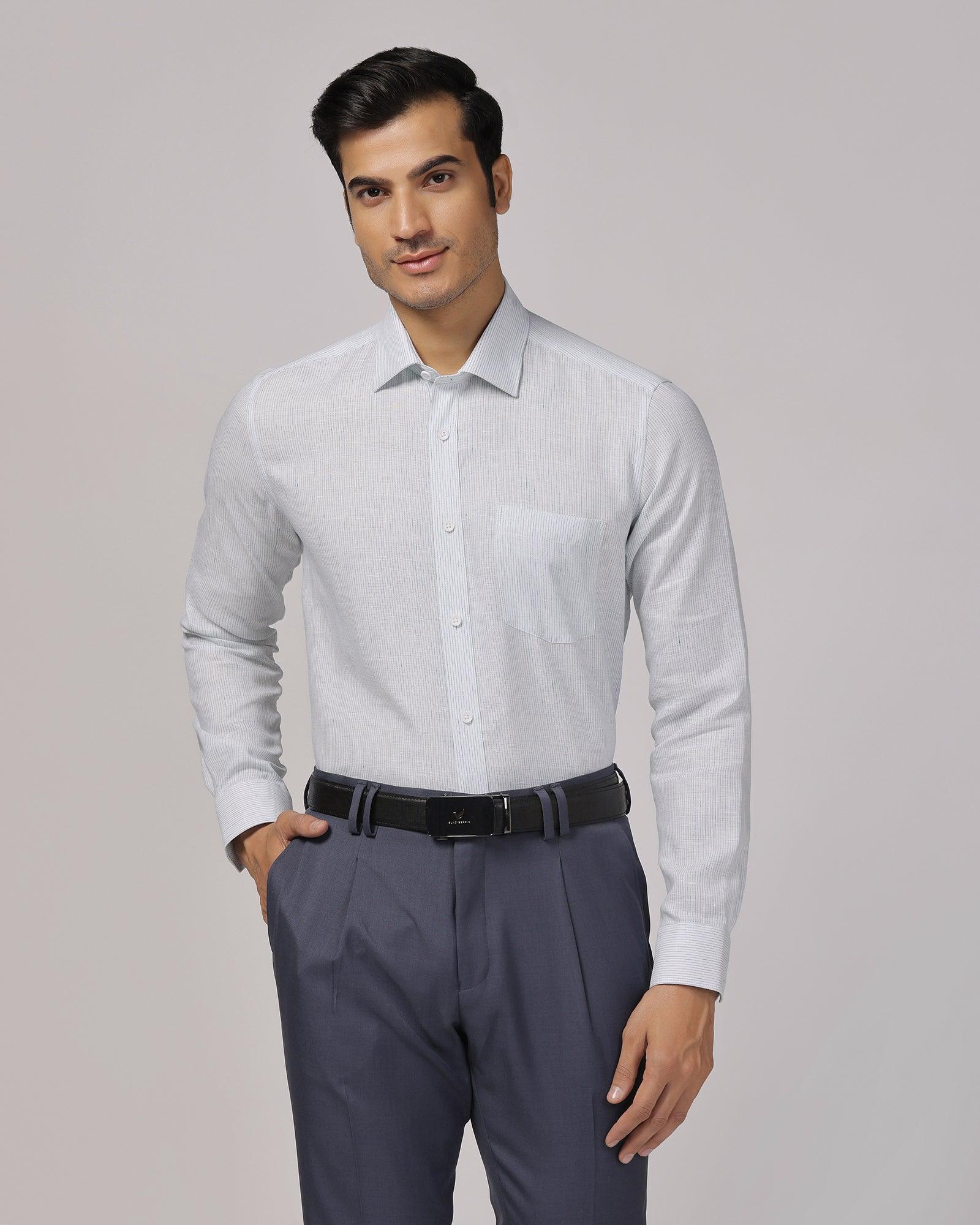 Linen Formal Aqua Stripe Shirt - Andres