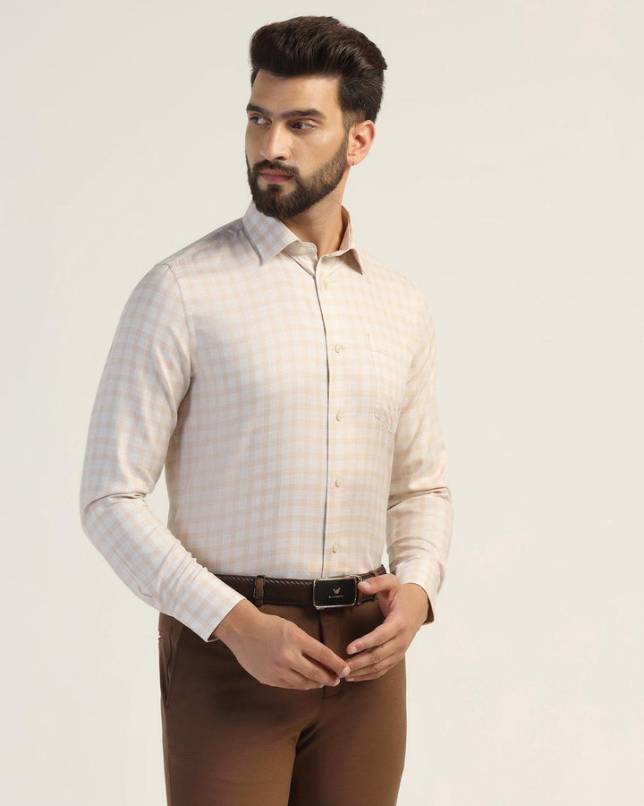 Formal Beige Check Shirt - Bacon