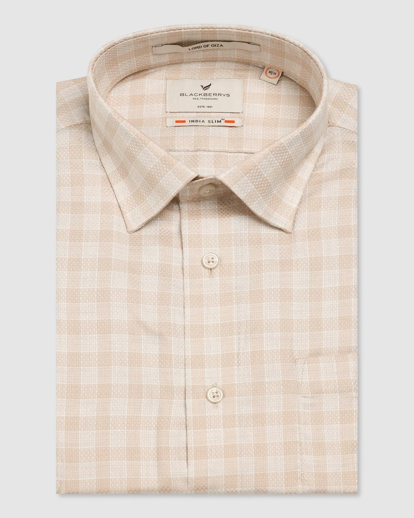 Formal Beige Check Shirt - Bacon