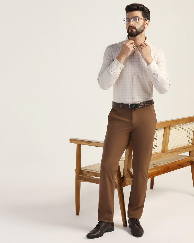 Formal Beige Check Shirt - Bacon