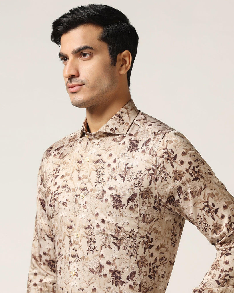 Formal Beige Printed Shirt - Fret