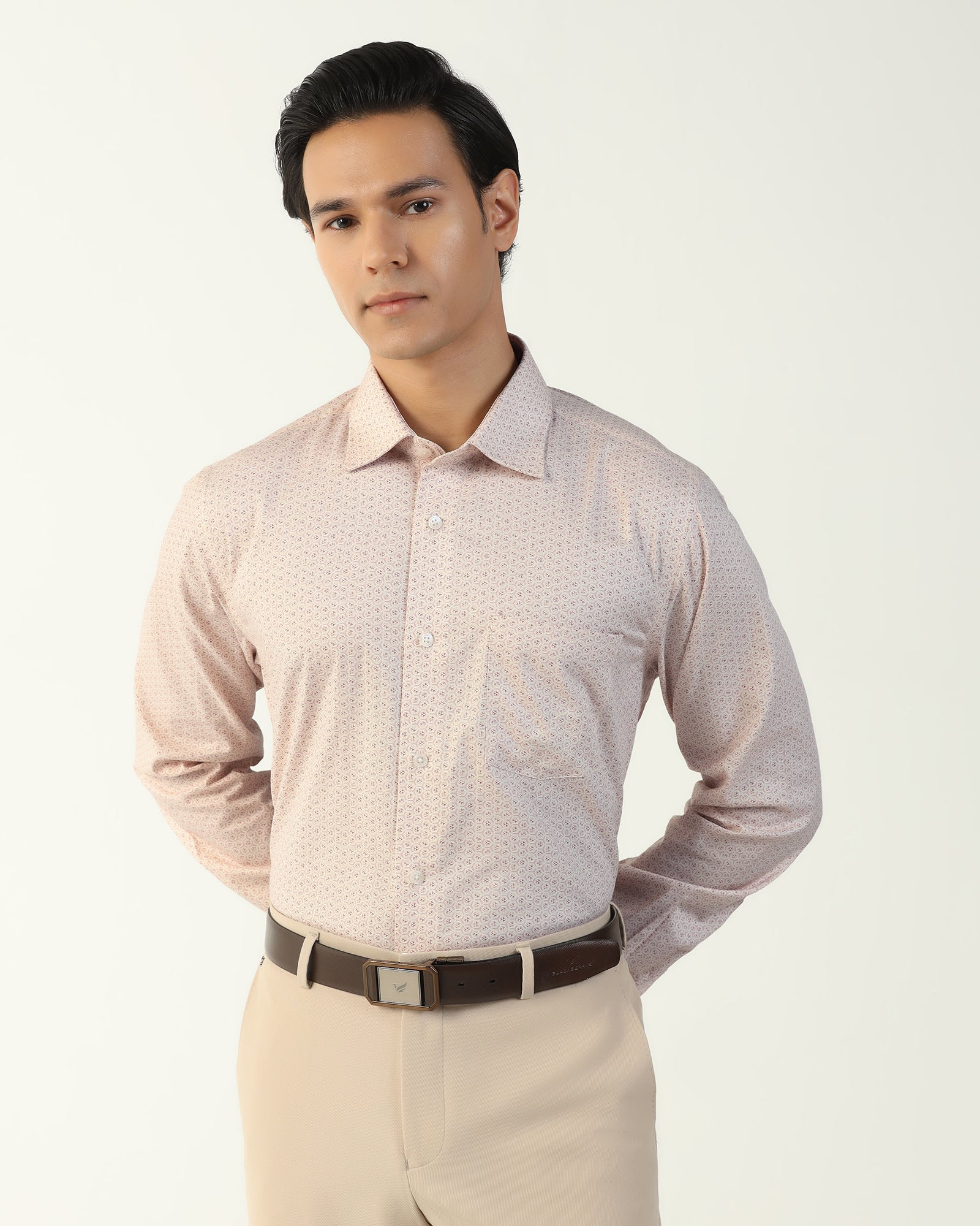 Unwrinkle Formal Beige Printed Shirt - Valor