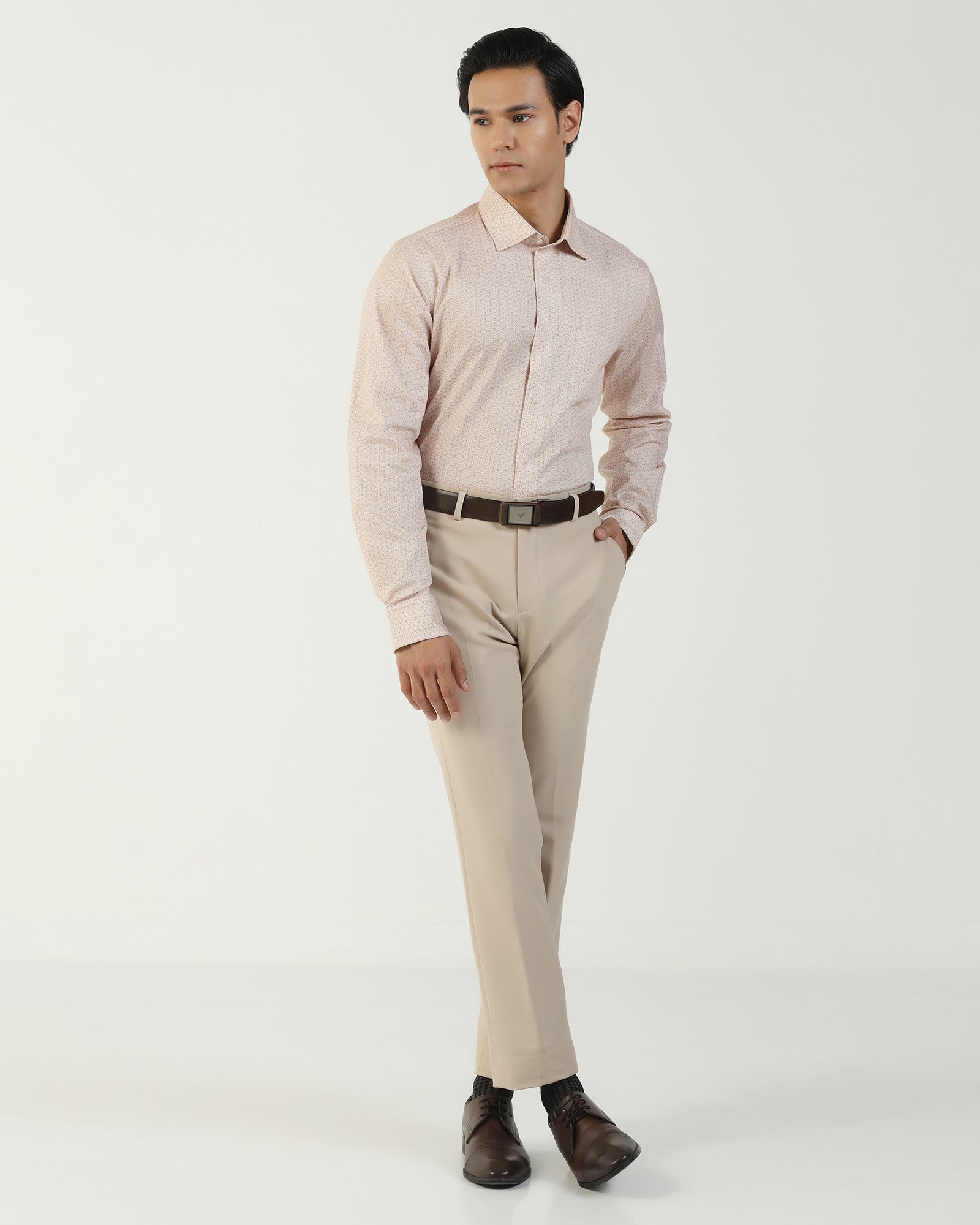 Non Iron Formal Beige Printed Shirt - Valor