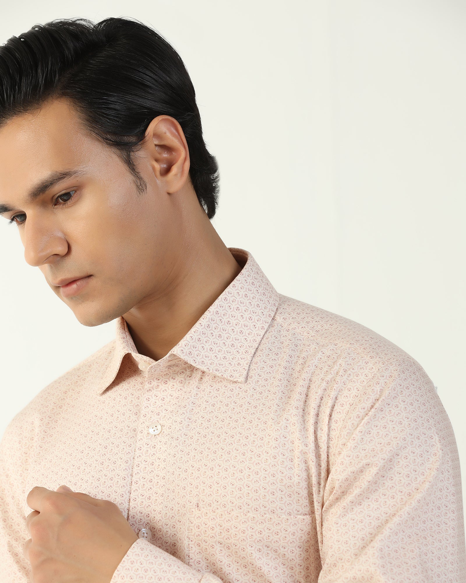 Non Iron Formal Beige Printed Shirt - Valor
