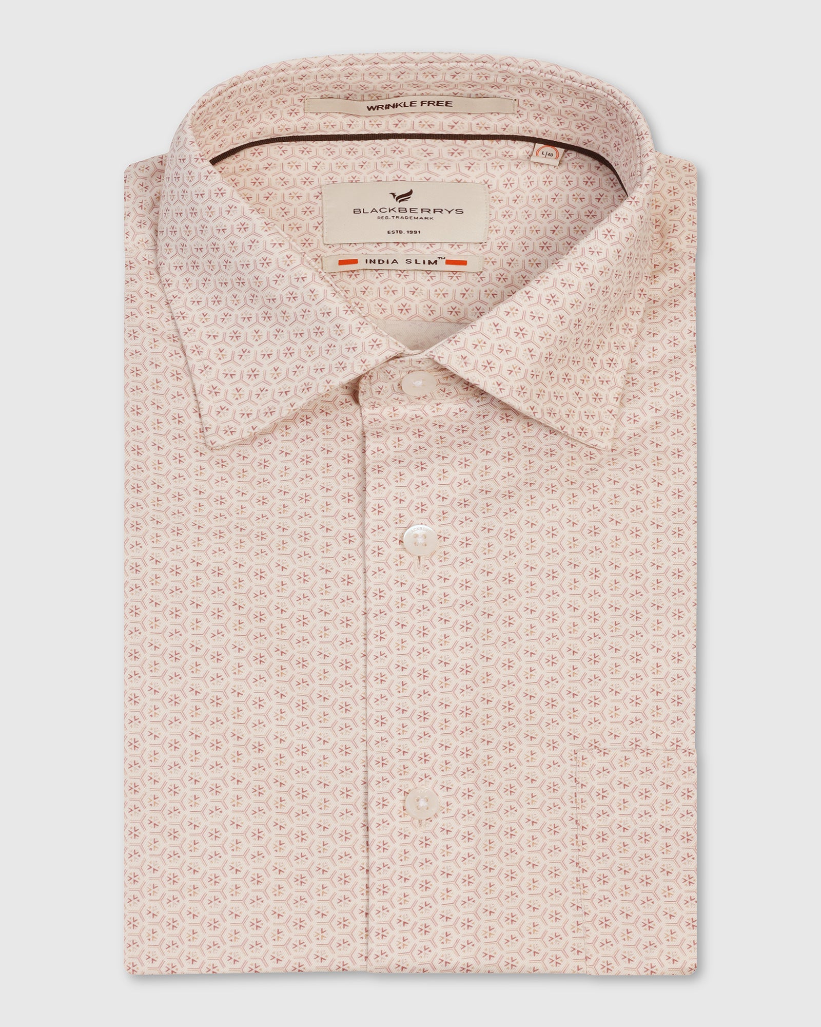 Non Iron Formal Beige Printed Shirt - Valor