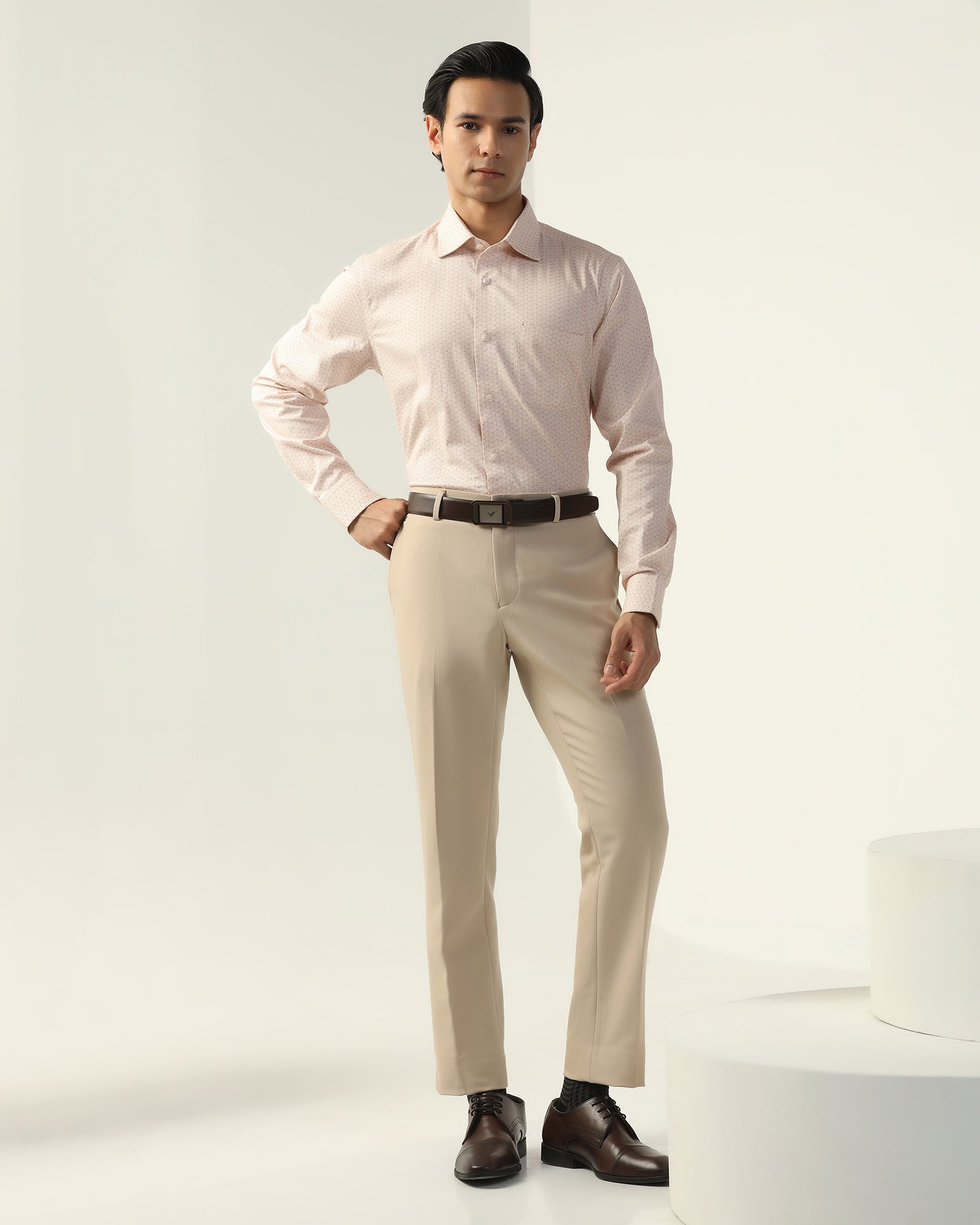 Non Iron Formal Beige Printed Shirt - Valor
