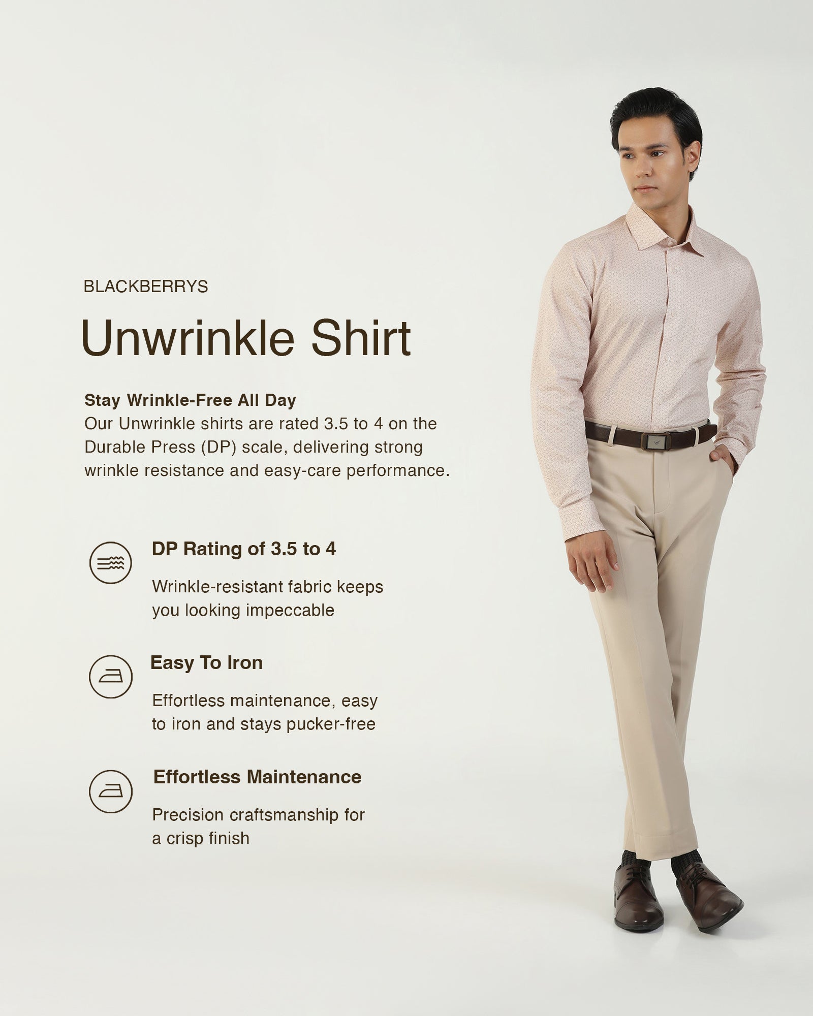 Unwrinkle Formal Beige Printed Shirt - Valor