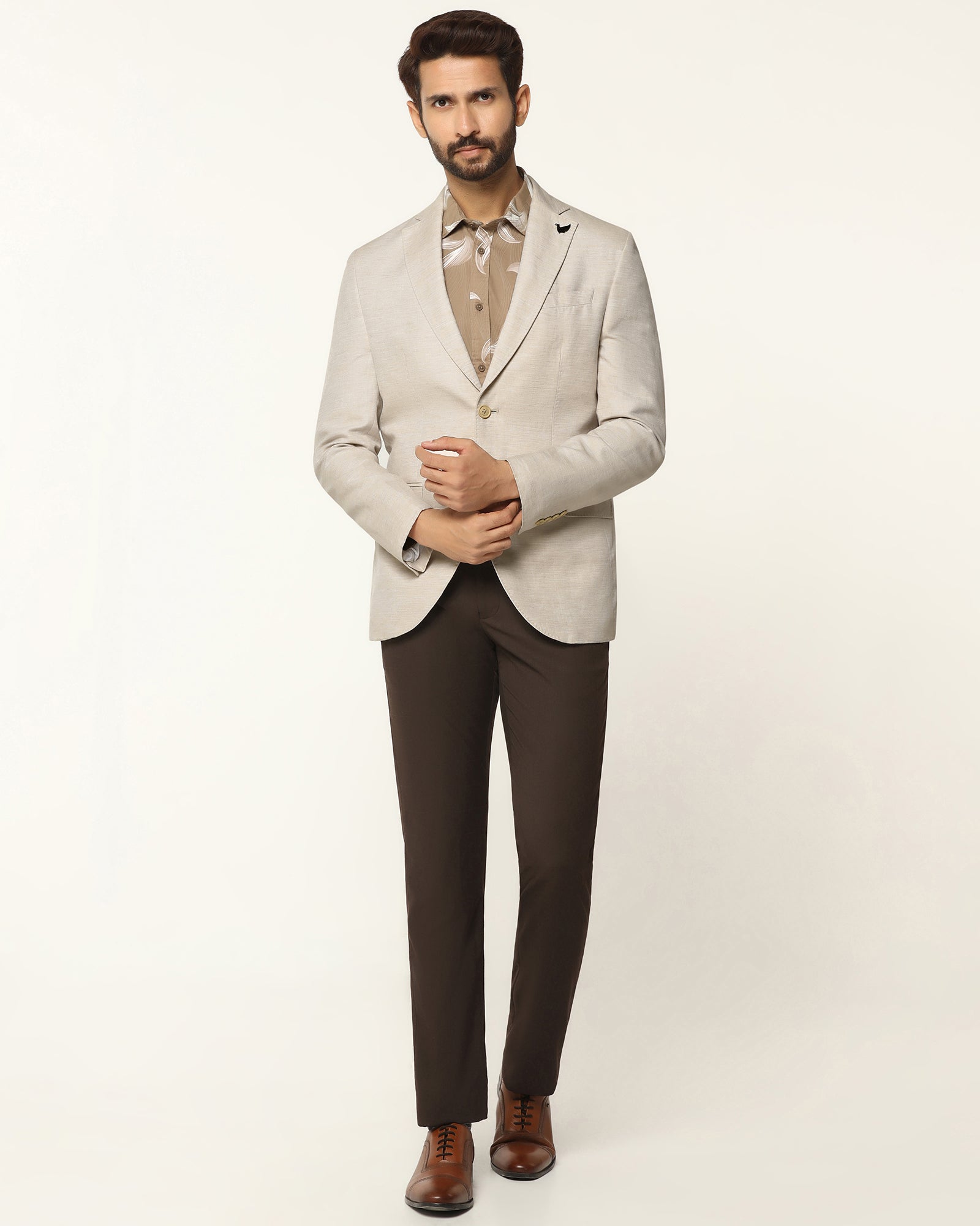 Formal Beige Solid Blazer - Gravity