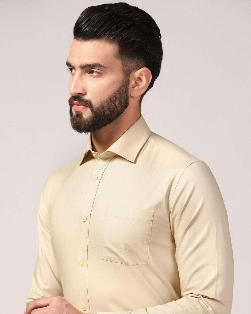 Formal Beige Solid Shirt - Retro