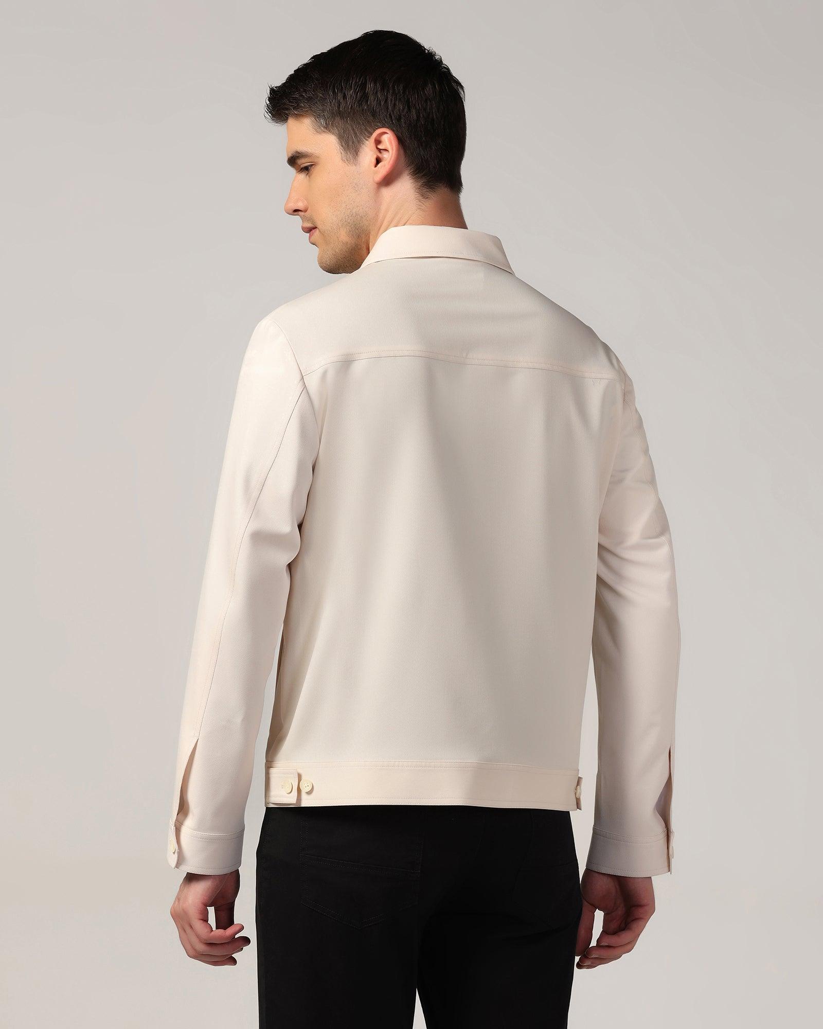 Formal Beige Solid Zipper Jacket - Garnet - Blackberrys