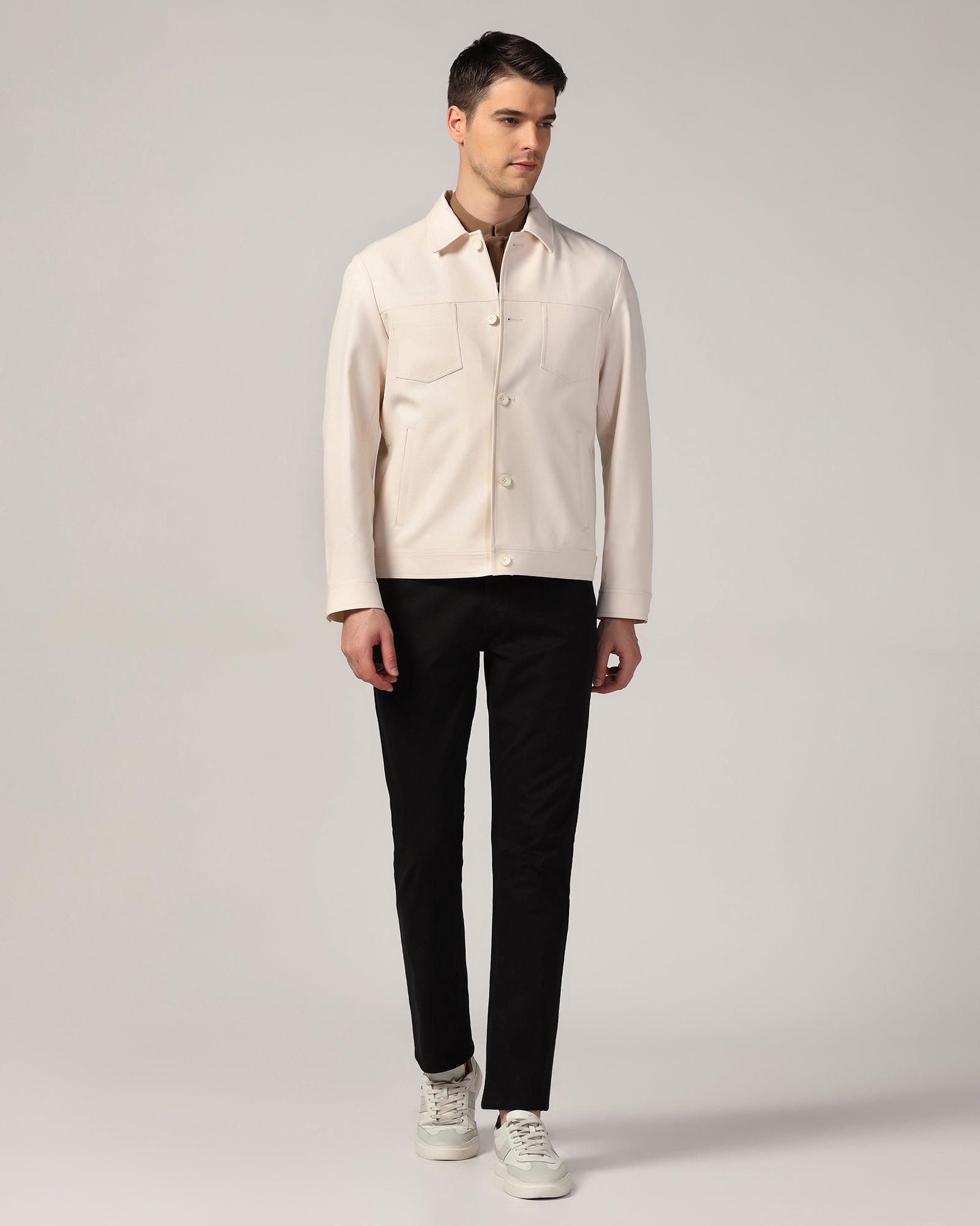 Formal Beige Solid Zipper Jacket - Garnet - Blackberrys