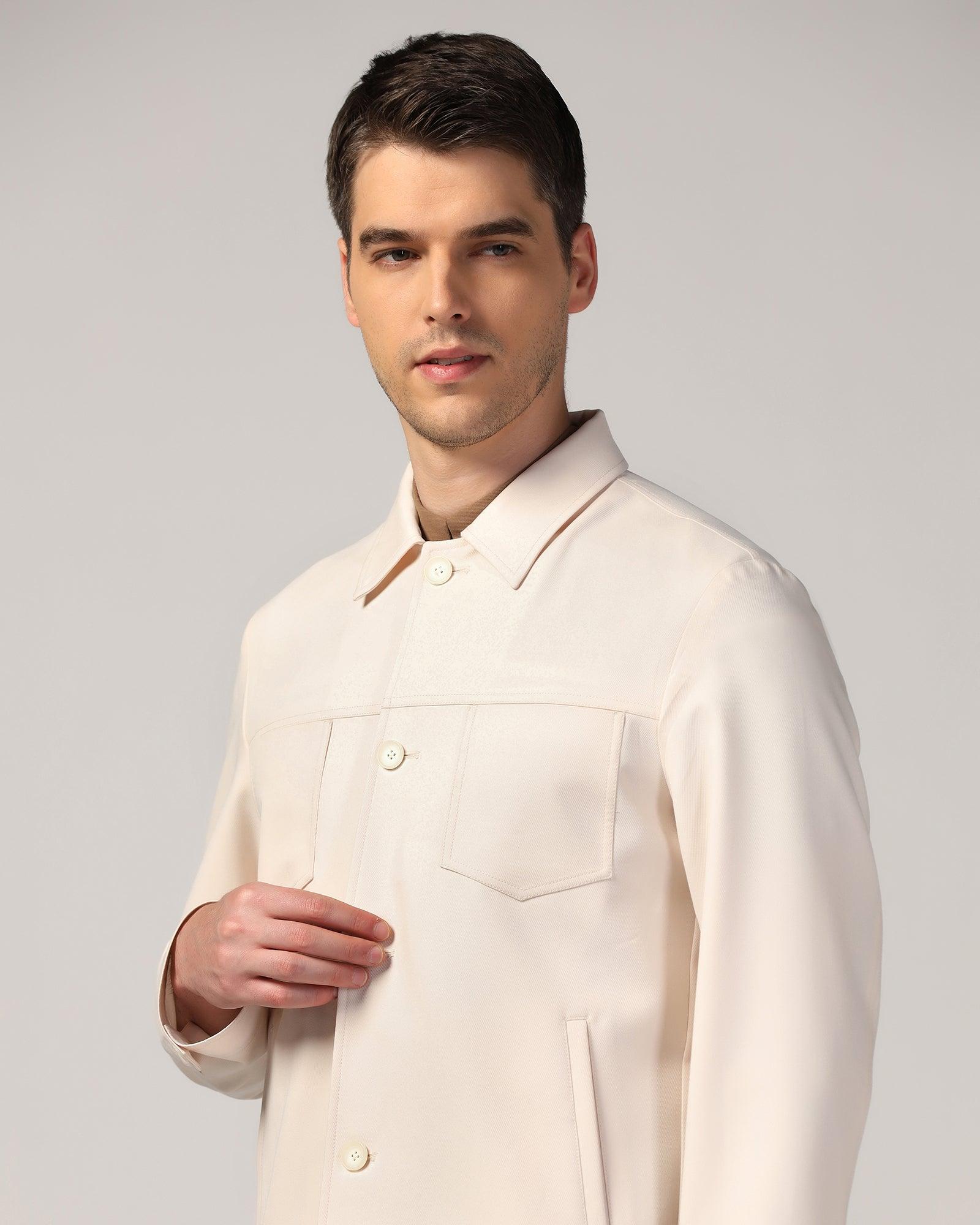 Formal Beige Solid Zipper Jacket - Garnet - Blackberrys