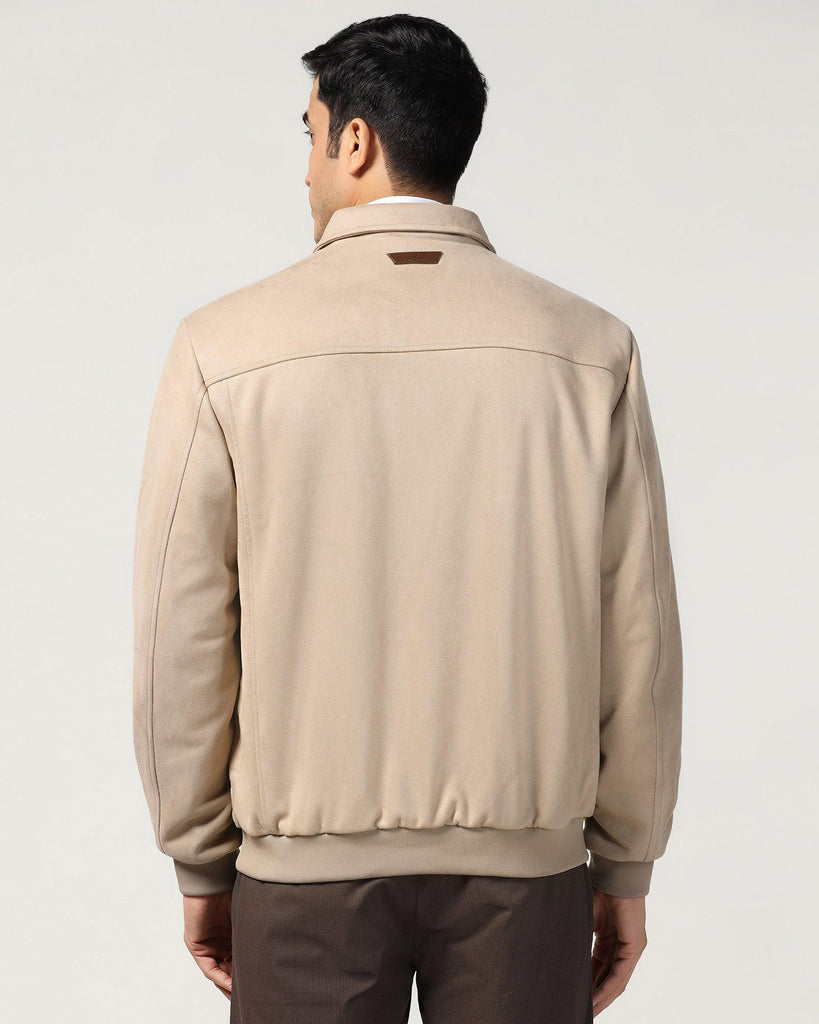 Formal Beige Solid Zipper Jacket - Ducrot