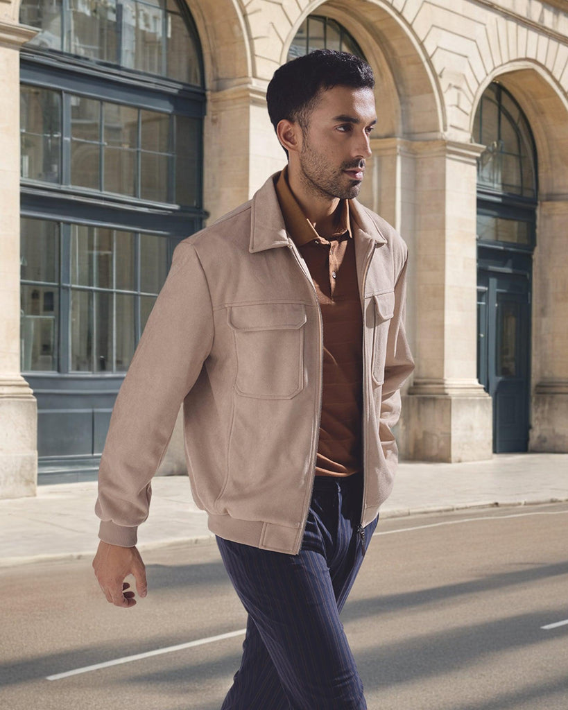 Formal Beige Solid Zipper Jacket - Ducrot