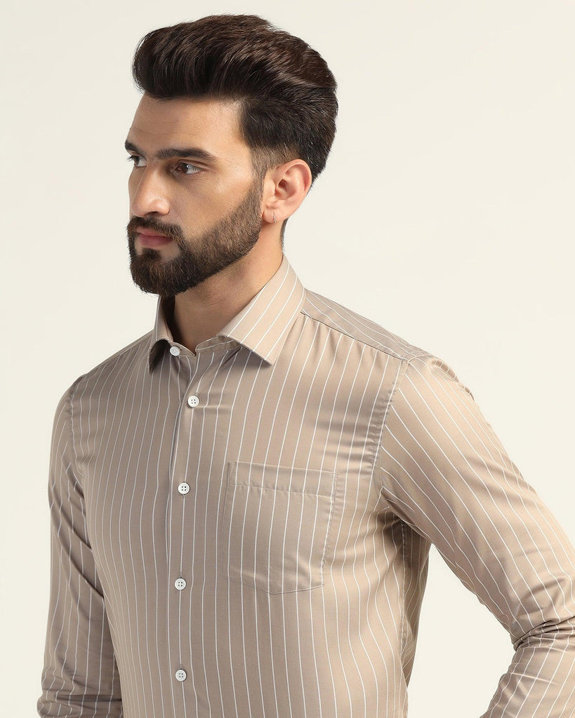 Formal Beige Stripe Shirt - Aston