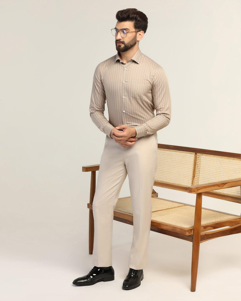 Formal Beige Stripe Shirt - Aston