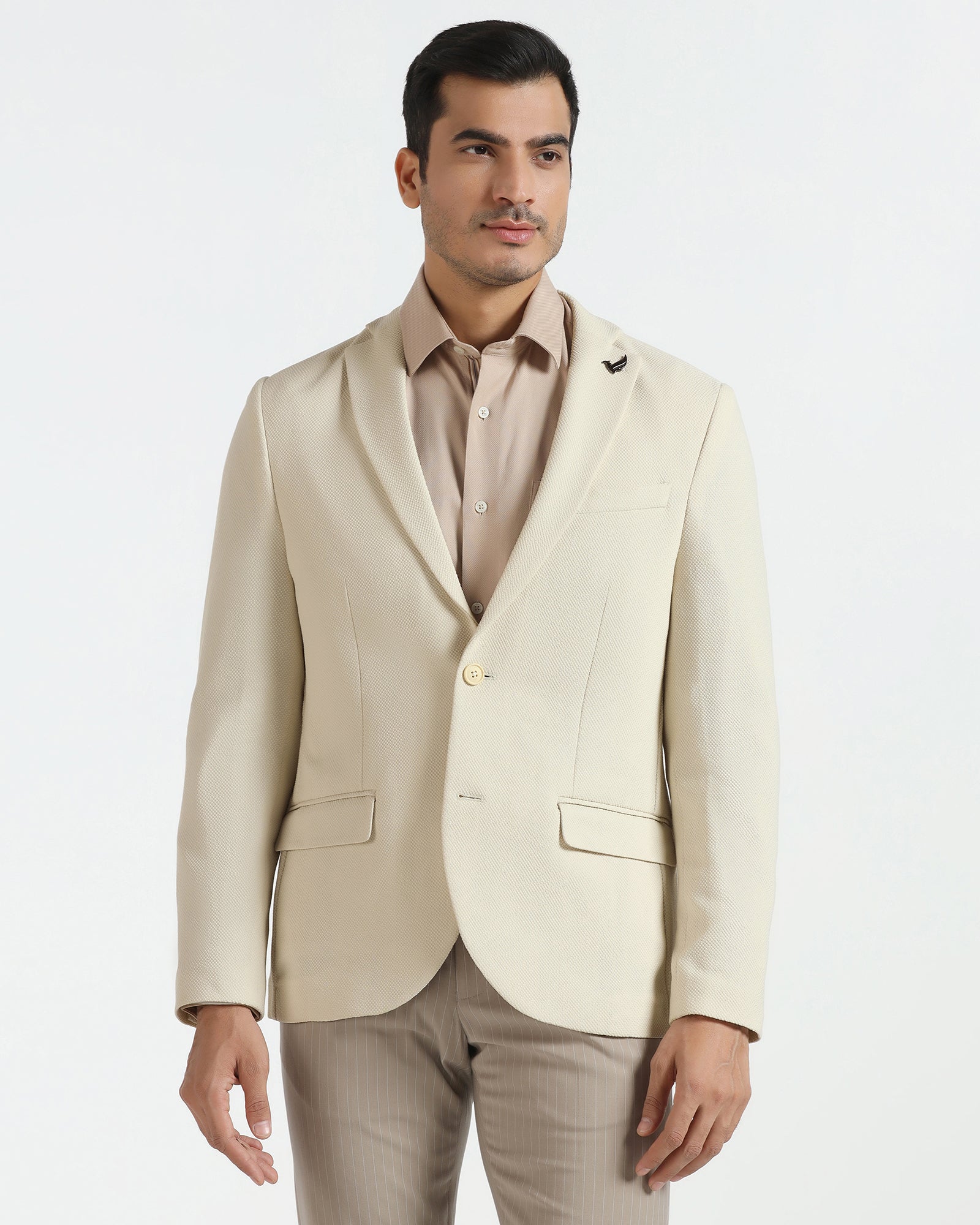 Formal Beige Textured Blazer - Caron