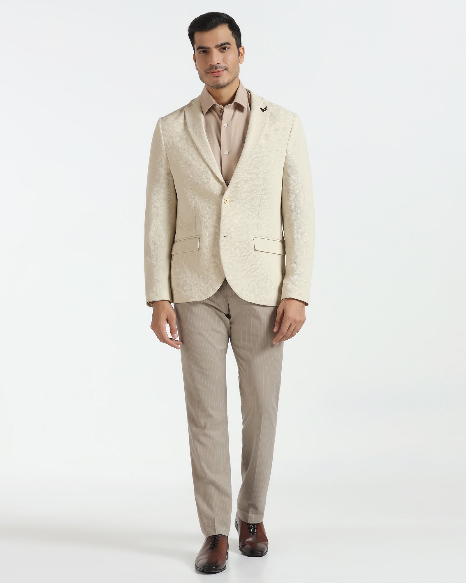 Formal Beige Textured Blazer - Caron