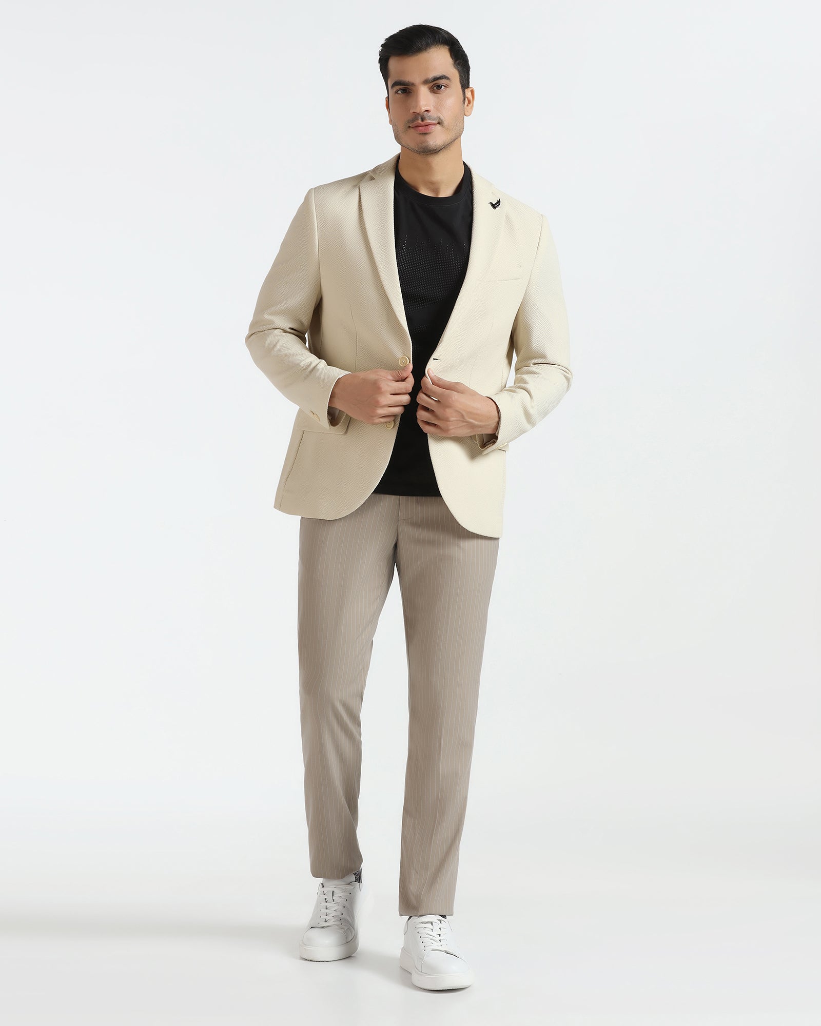 Formal Beige Textured Blazer - Caron
