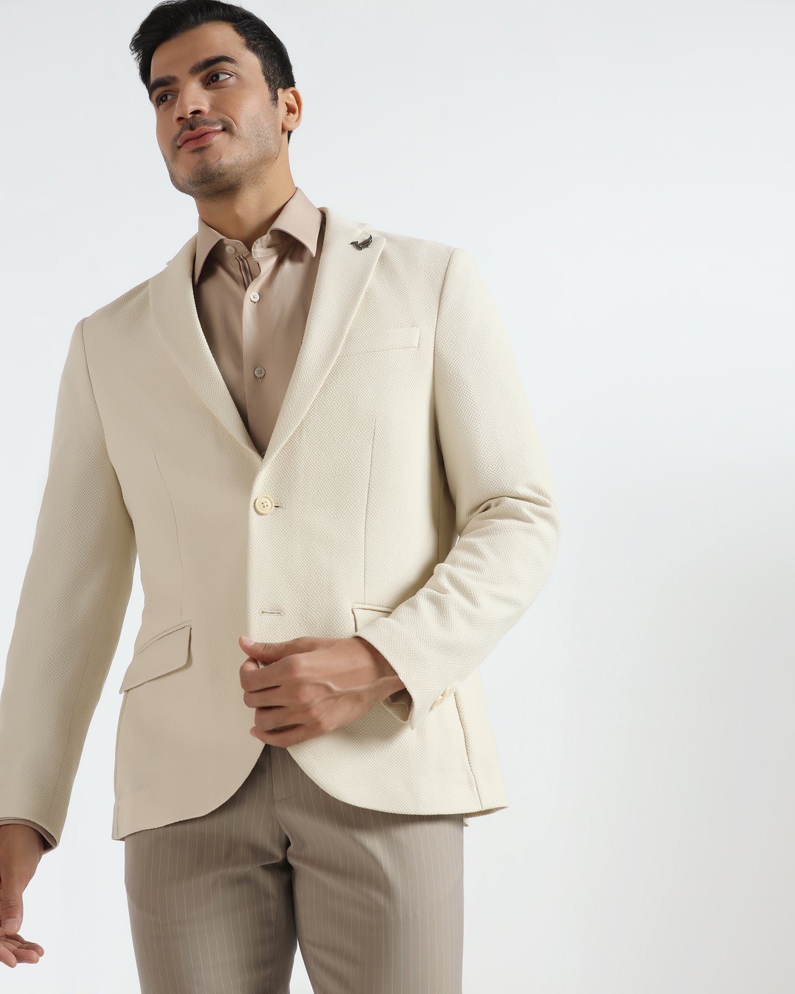 Formal Beige Textured Blazer - Caron
