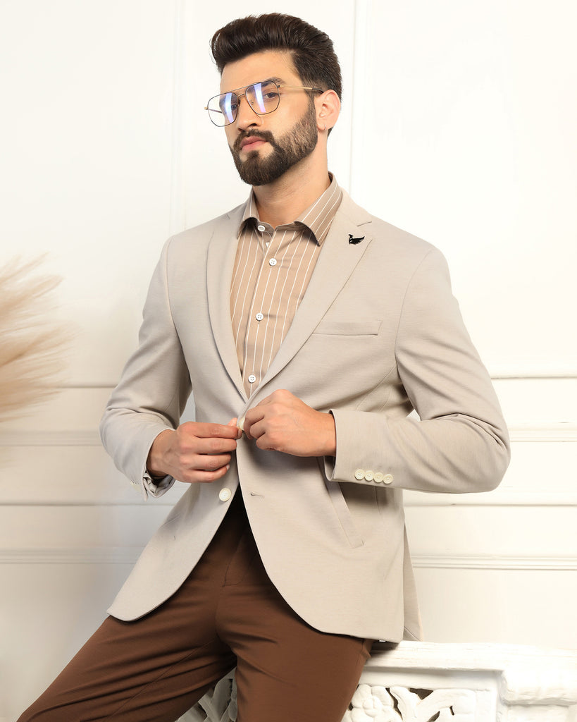 Formal Beige Textured Blazer - Elevate