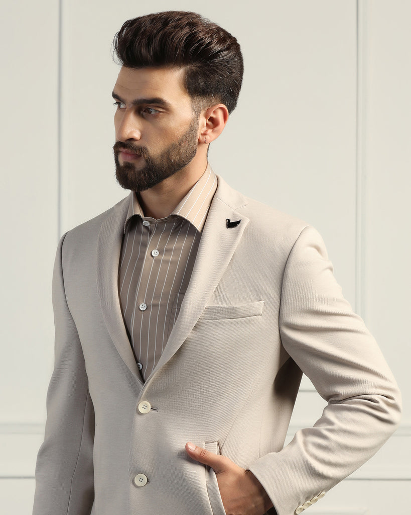 Formal Beige Textured Blazer - Elevate