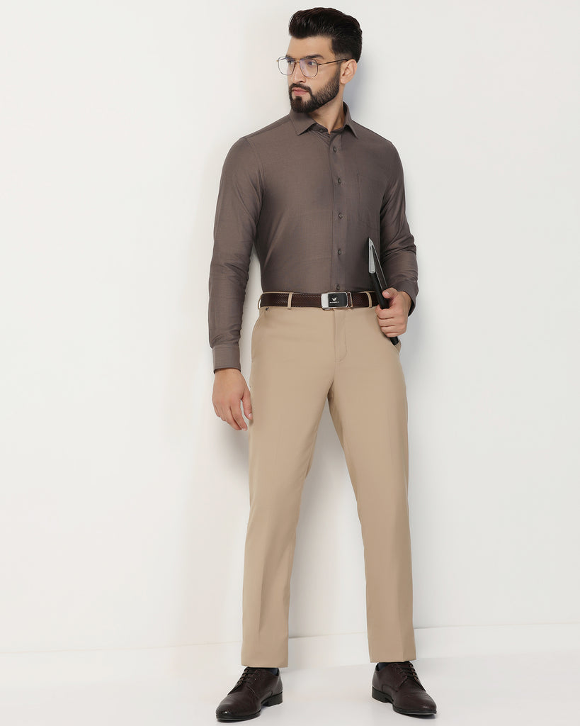 Formal Beige Textured Shirt - Adam