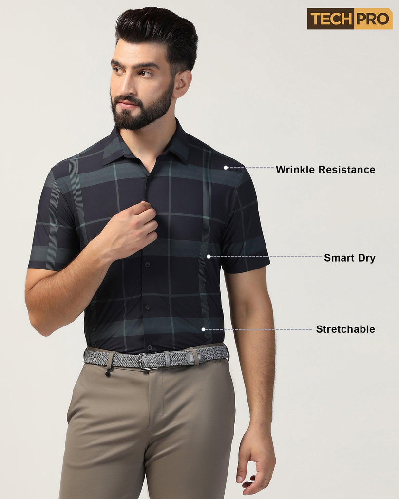 TechPro Formal Half Sleeve Black Check Shirt - Shelby