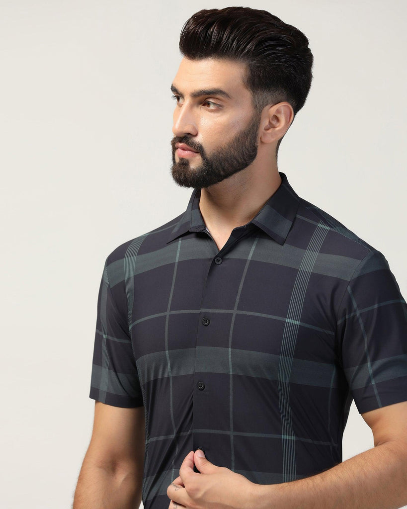 TechPro Formal Half Sleeve Black Check Shirt - Shelby