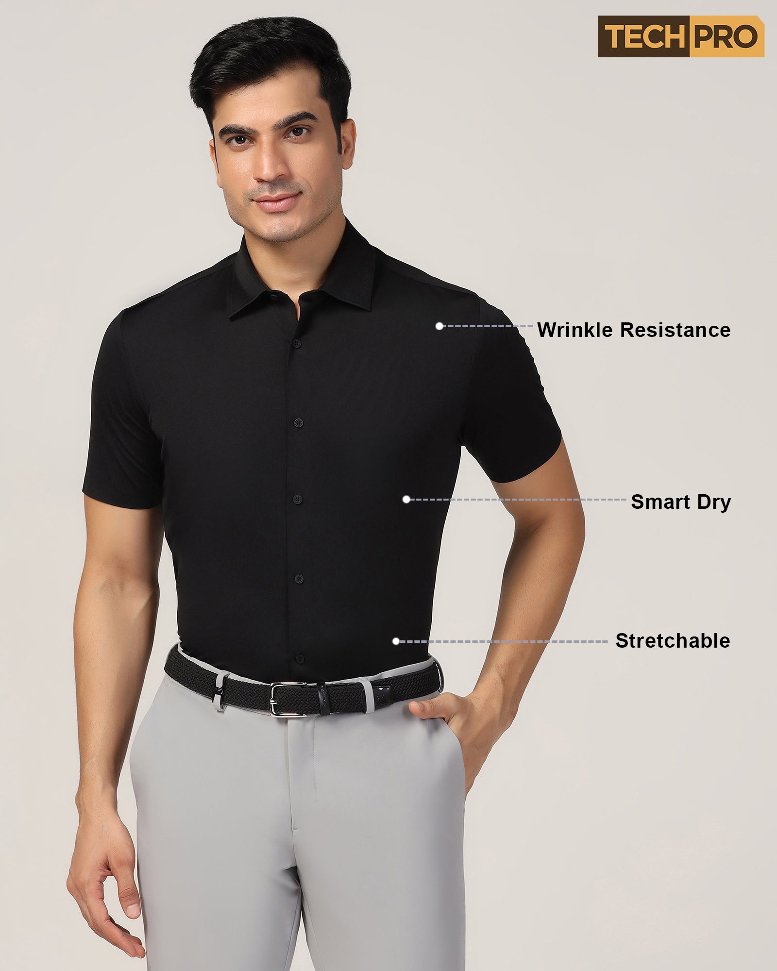 TechPro Formal Half Sleeve Black Solid Shirt - Alfie