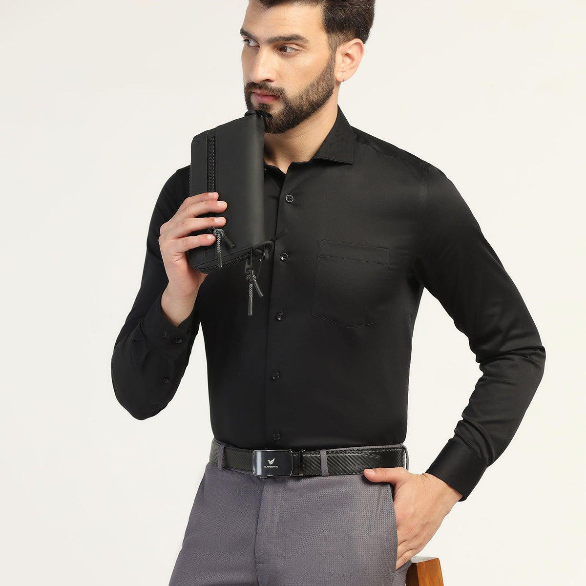 Buy Formal Black Solid Shirt from Fusion Collection